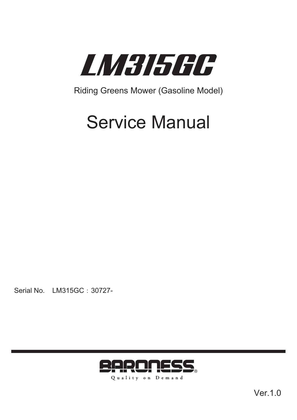 Baroness LM315GC Gas TriPlex Greens Mower Service Manual | Manualzz