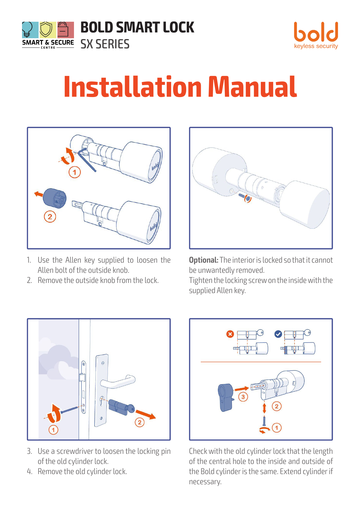 Bold Smart Cylinder Lock SX Series Installation Instructions Manualzz