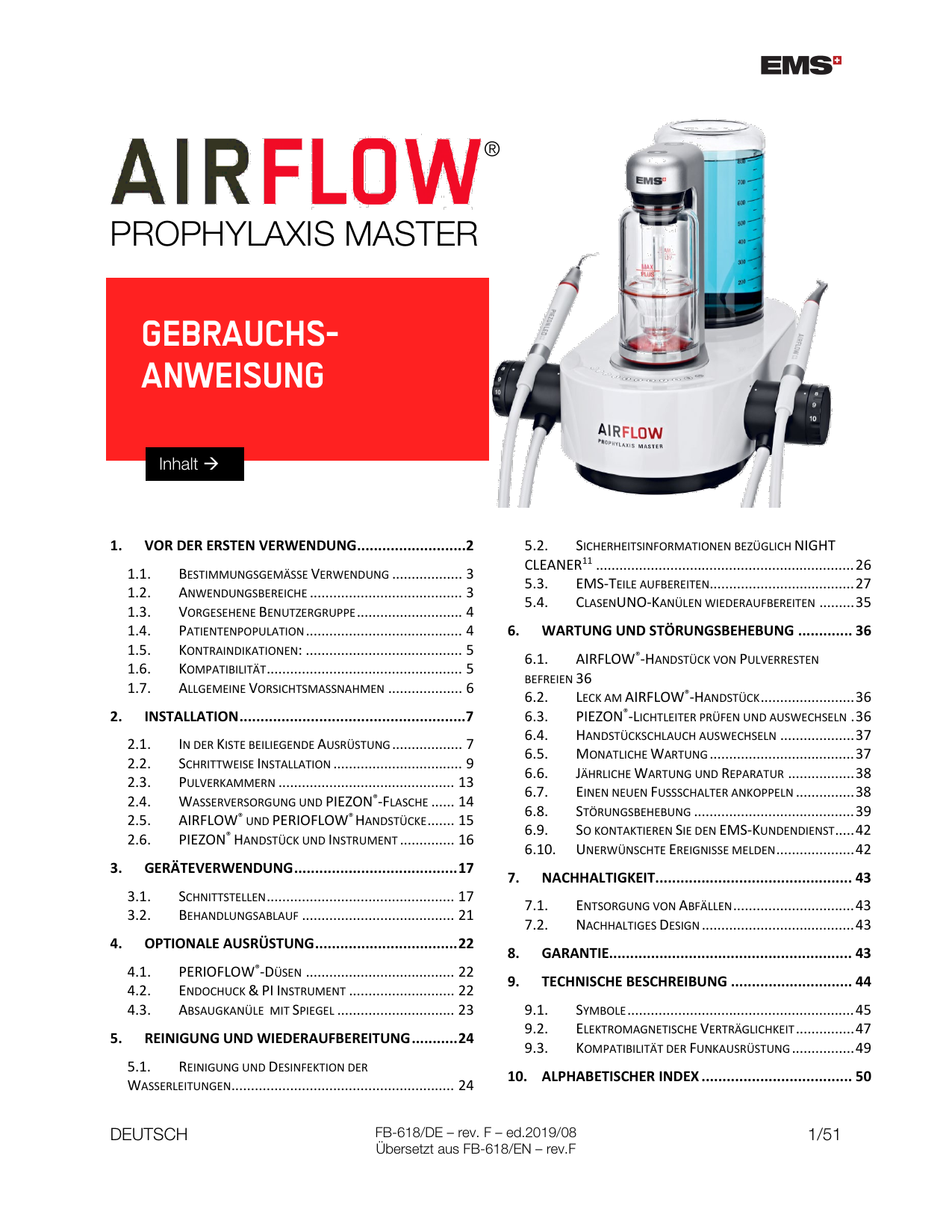 EMS AIRFLOW Prophylaxis Master Bedienungsanleitung Manualzz