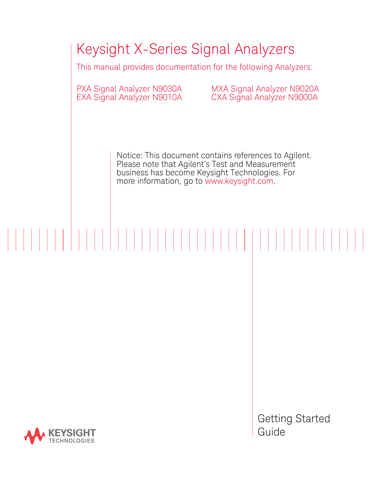 Keysight Technologies CXA N9000A, EXA N9010A, MXA N9020A, PXA N9030A Getting Started Manual