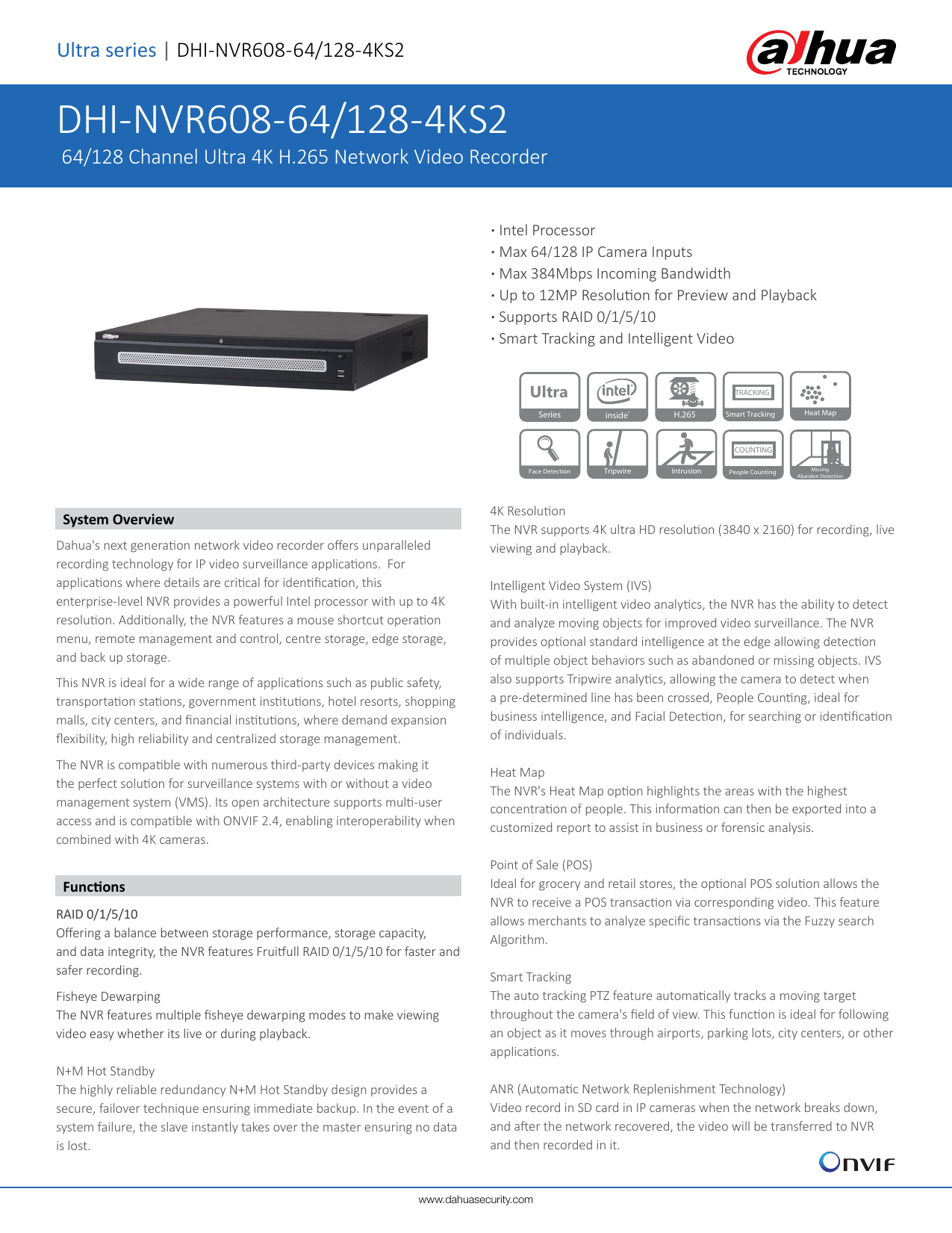 DAHUA DHI-NVR608-64-4KS2-0TB Network Video Recorder Data Sheet | Manualzz