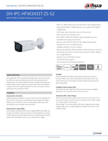 DAHUA DH-IPC-HFW2431TP-ZS-27135-S2 4MP WDR IR Bullet Network Camera Data Sheet | Manualzz DAHUA DH-IPC-HFW2431TP-ZS-27135-S2 4MP WDR IR Bullet Network Camera Data Sheet | Manualzz