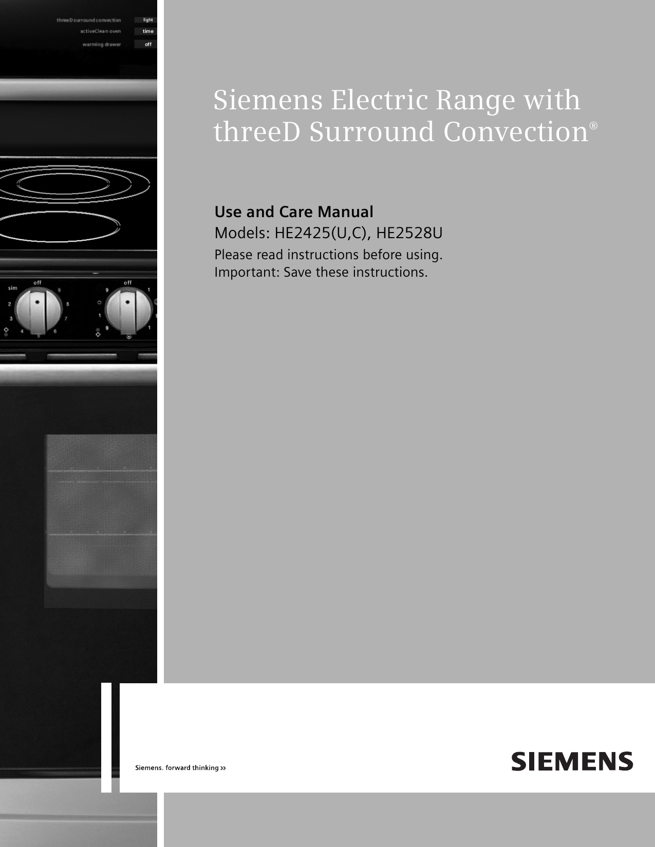 Siemens FSR Elec, EurConvect., WD, 12", Full SS Instruction manual