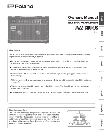 Roland JC-22 Jazz Chorus Guitar Amplifier Owner's Manual | Manualzz Roland JC-22 Jazz Chorus Guitar Amplifier Owner's Manual | Manualzz