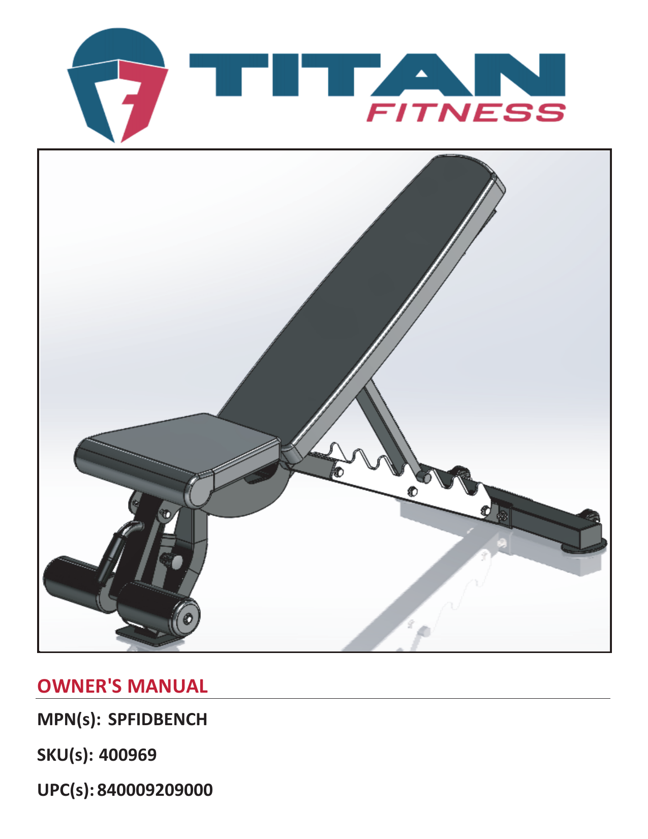 Titan Fitness Single Post Adjustable FID Bench Manual Manualzz