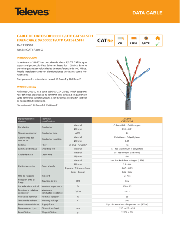 Televes DK5000E data cable F/UTP Cat 5E Eca LSFH Ficha de datos | Manualzz
