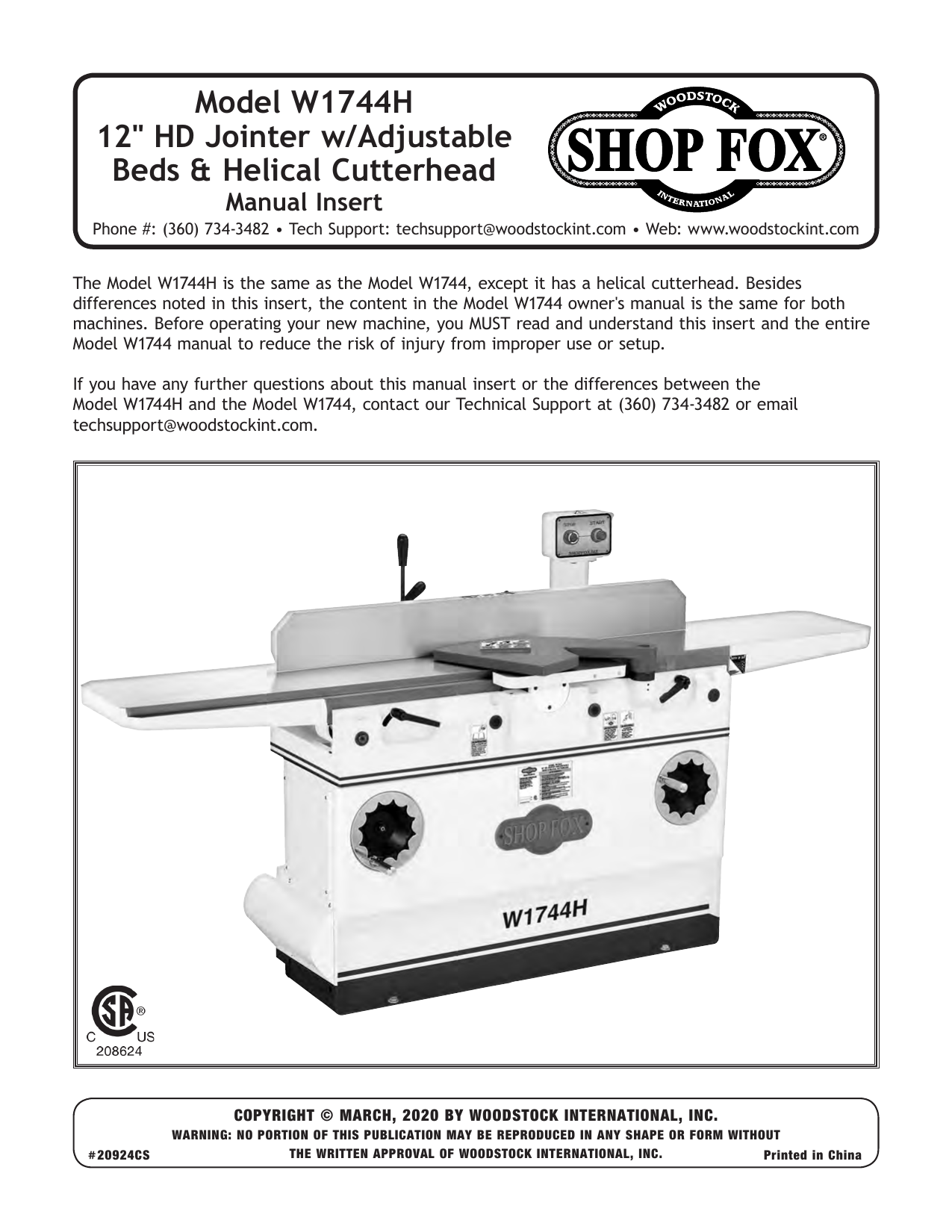 Shop fox W1744H User manual Manualzz