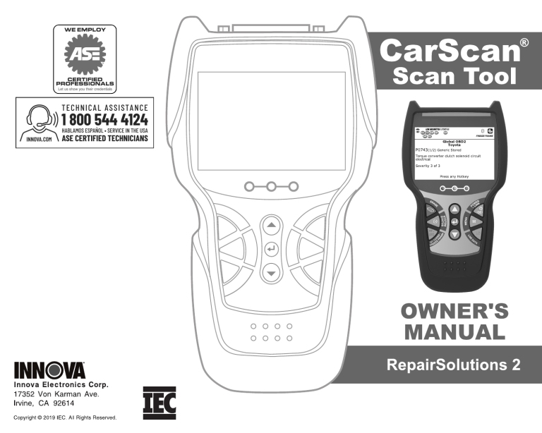 Innova 3140RS OBD2&1 Diagnostic Tool Owner's manual | Manualzz