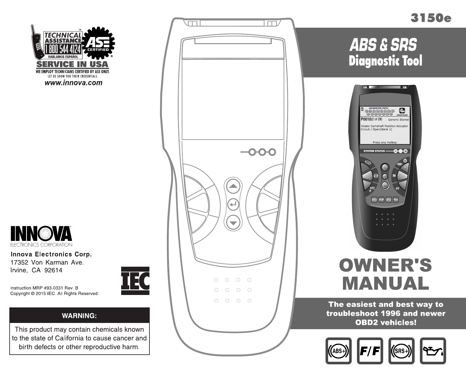 INNOVA 3150e ABS/SRS + CanOBD2 Diagnostic Tool Color Screen Owner