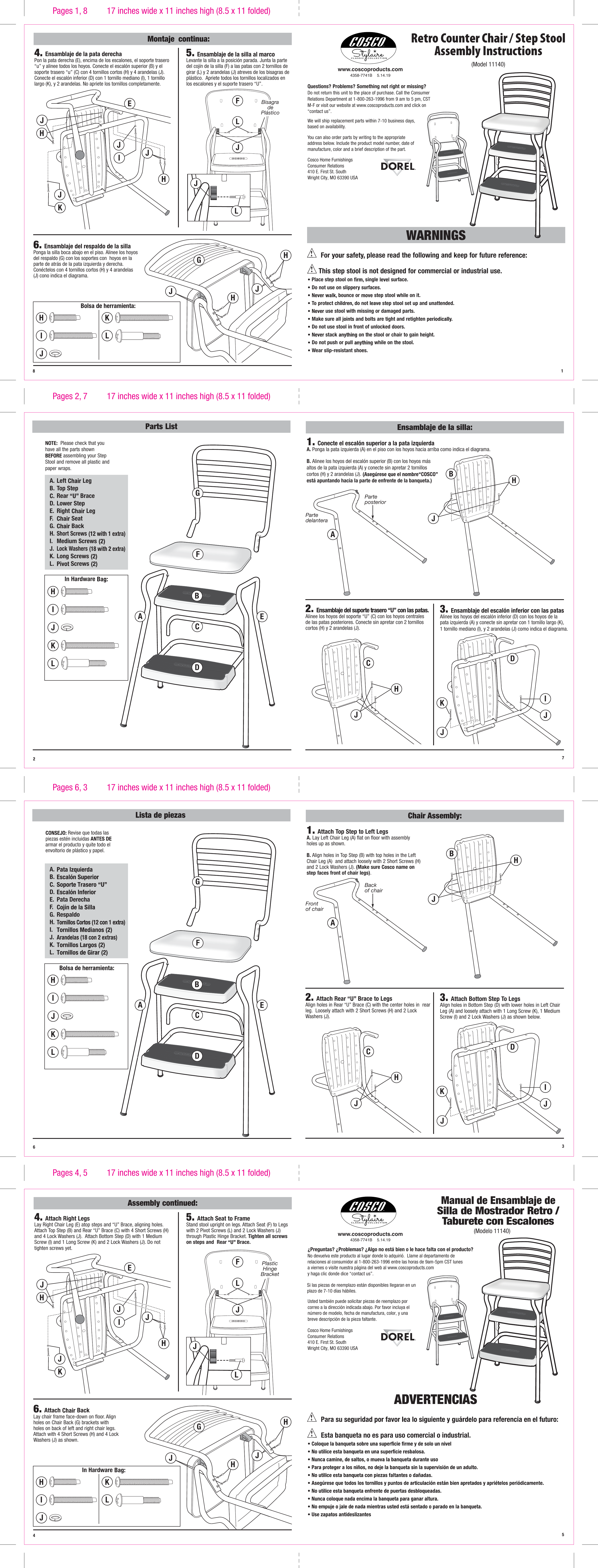 COSCO 11140GDC1E Stylaire Retro Chair + Step Stool Assembly Manual