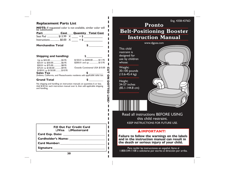 Cosco BC032, 22491, Pronto, 22255 User manual Manualzz