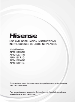 Hisense AP1419CR1G - Manual, Quick start Guide, installation Guide