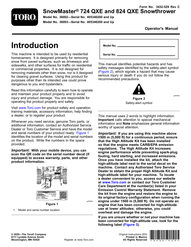 Toro SnowMaster 724 QXE Snowthrower, SnowMaster 824 QXE Snowthrower