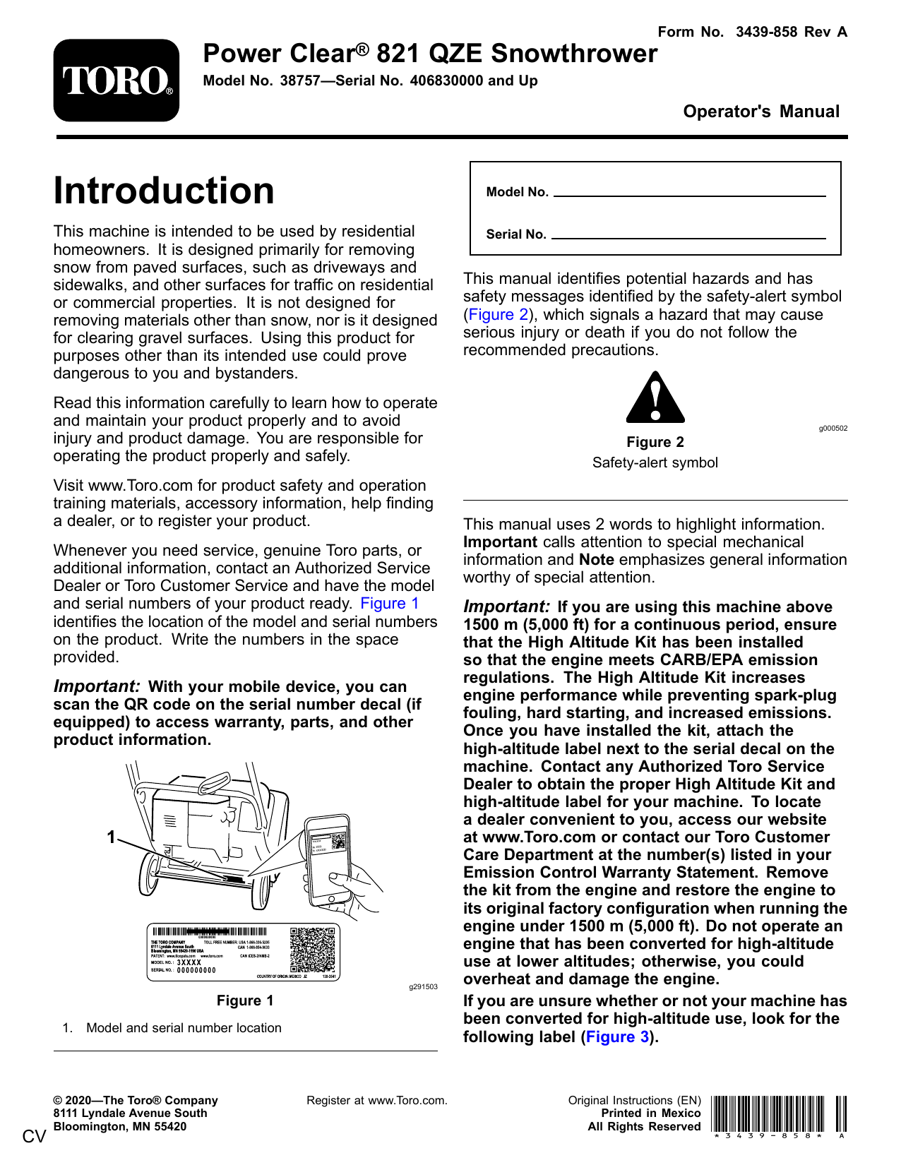 Toro Power Clear 821 QZE Snowthrower Operator's Manual | Manualzz