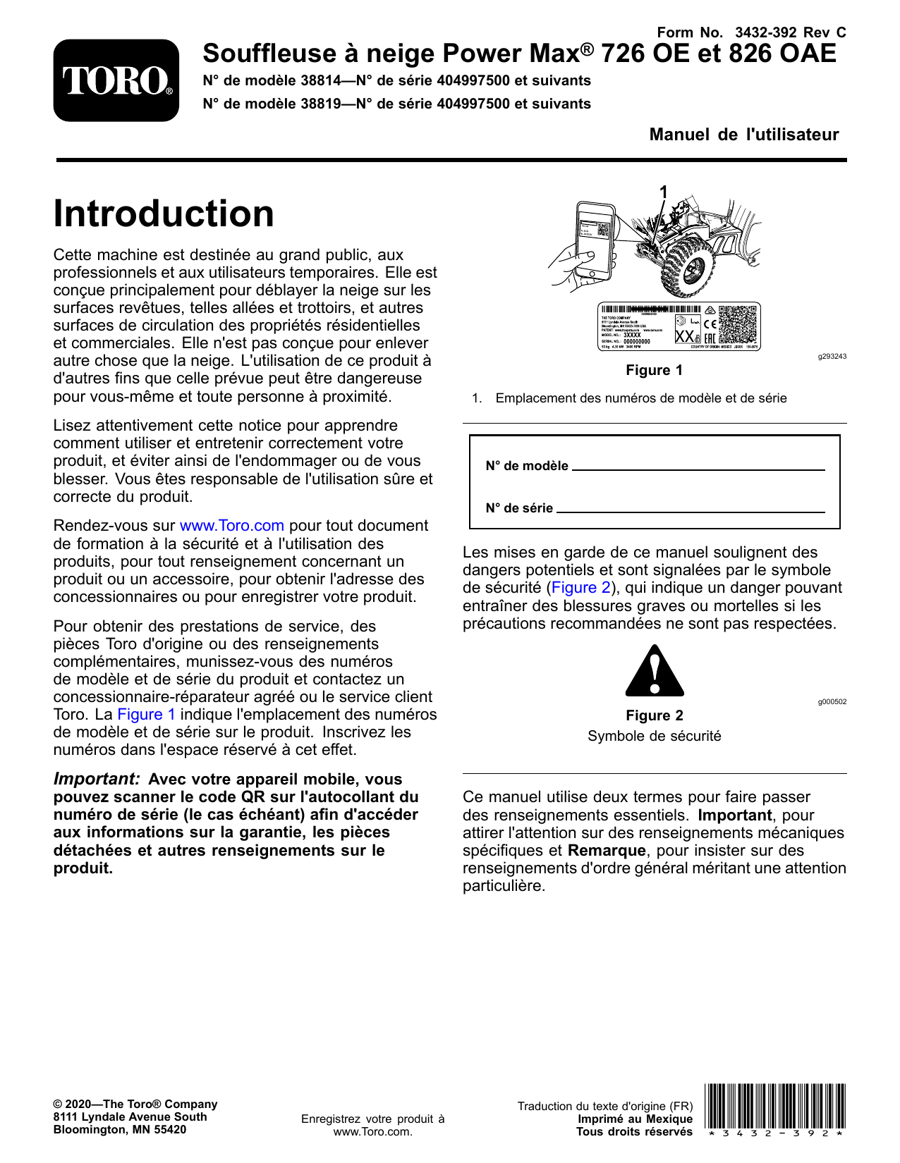 Toro Power Max 826 OAE Snowthrower, Power Max 726 OE Snowthrower User