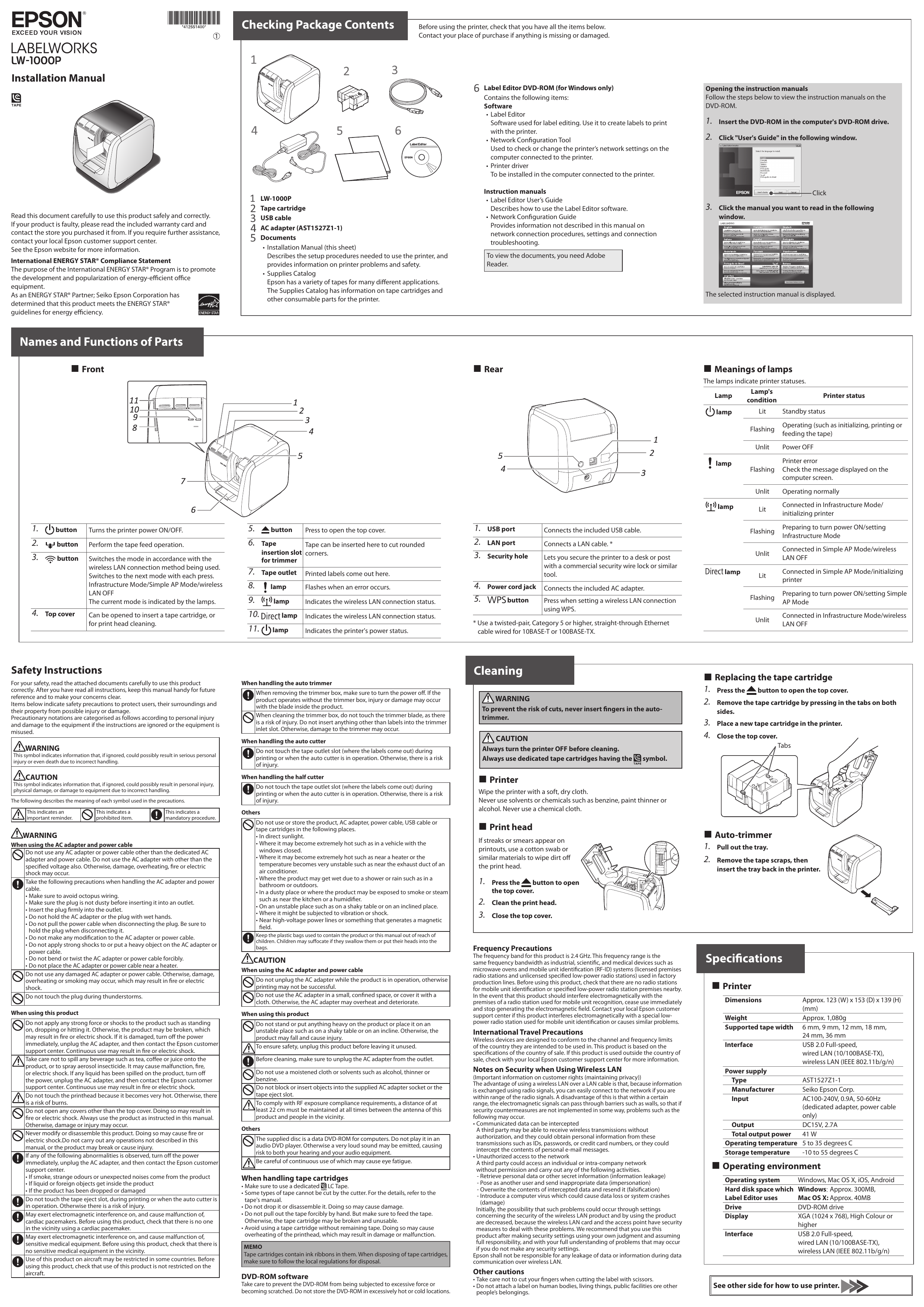 Epson Labelworks Lw 1000p Installation Guide Manualzz