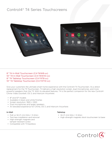 Control4 T4 Series Touchscreen Data Sheet Manualzz