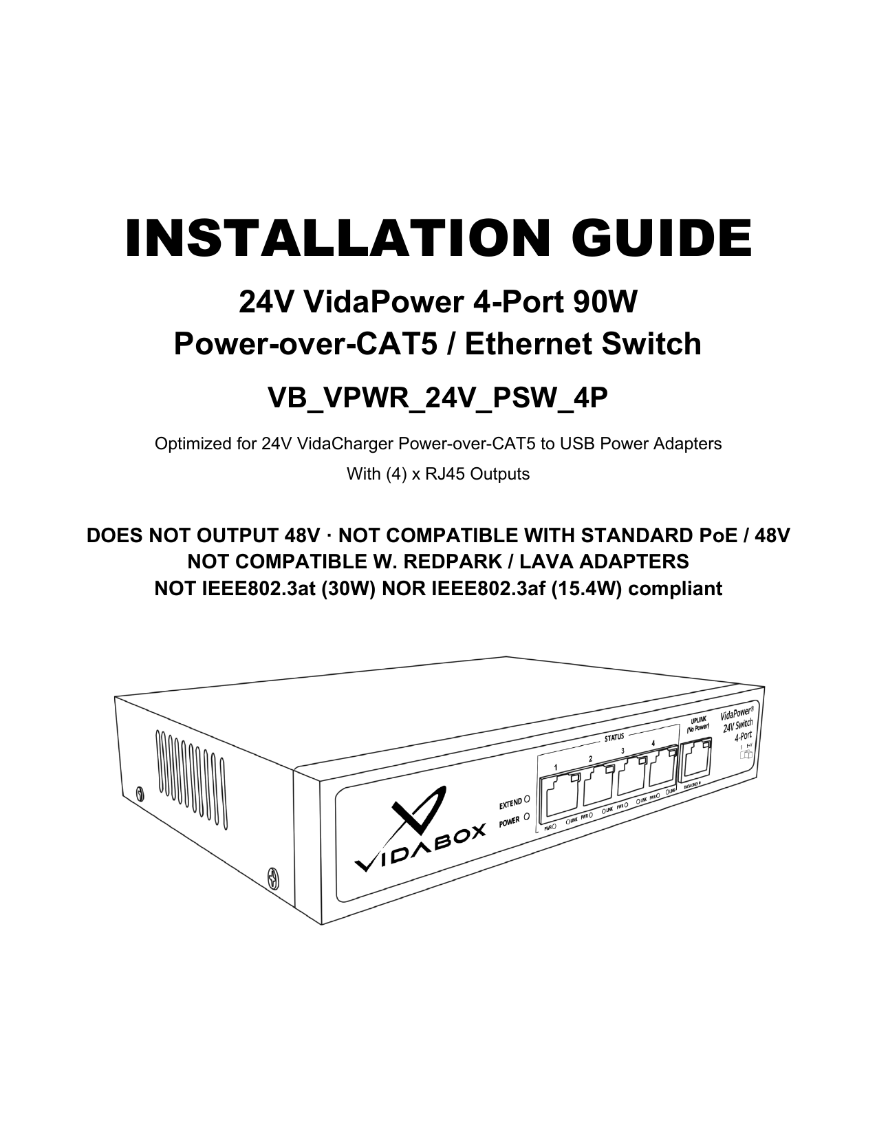 24V VidaPower 4-Port Power over CAT5 / Ethernet Switch