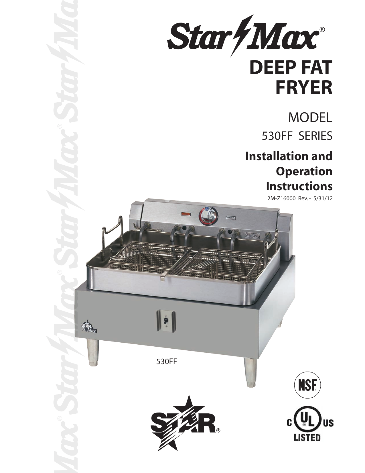 Star 530FF StarMax® Electric Fryers Owner's Manual Manualzz