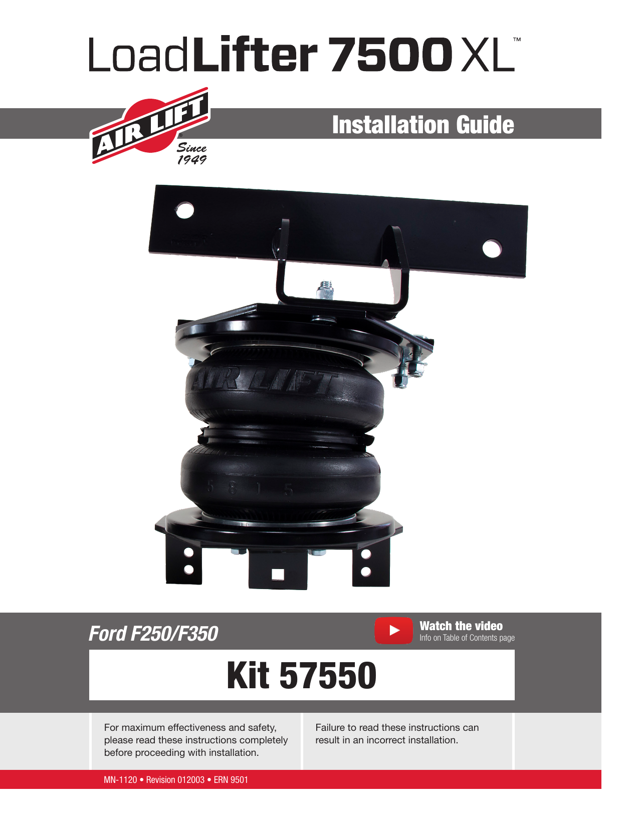 Air Lift 57550 LoadLifter 7500 XL Installation Guide Manualzz