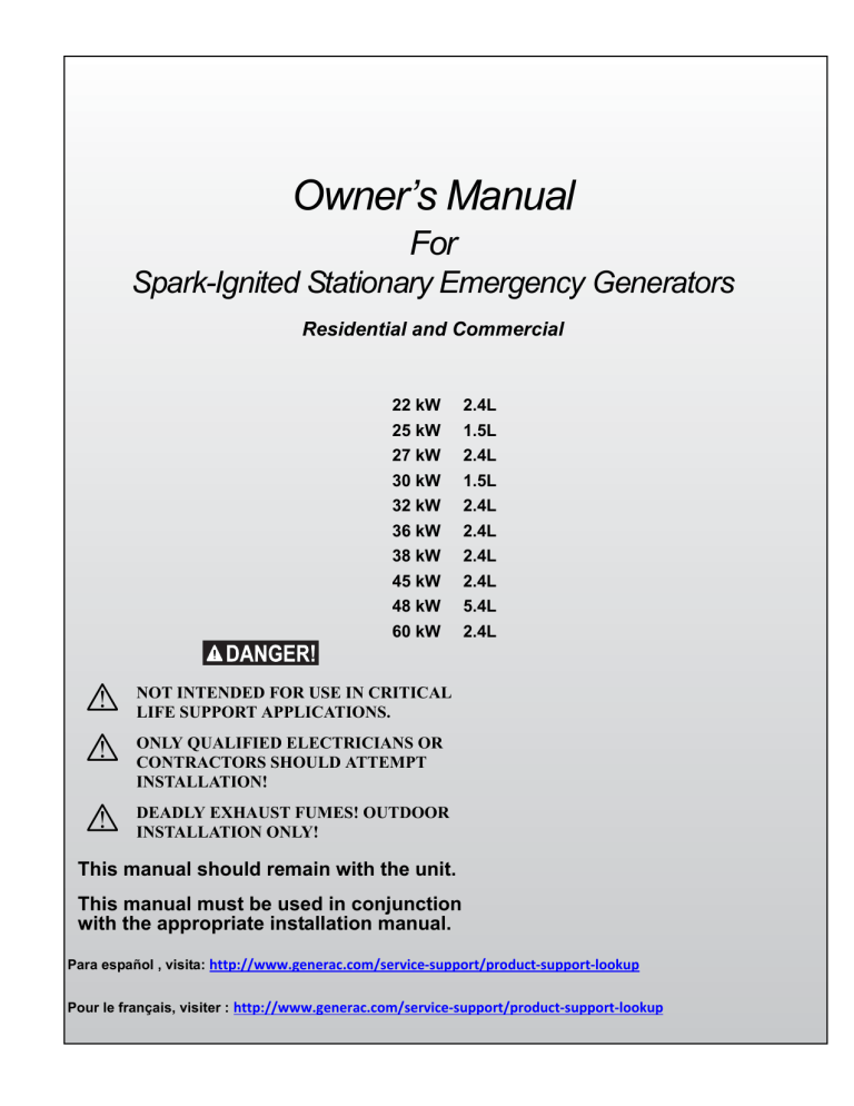 Generac Power Systems 32 kW, 22 kW, 30 kW, 27 kW, 38 kW, 45kW, 48kW, 60