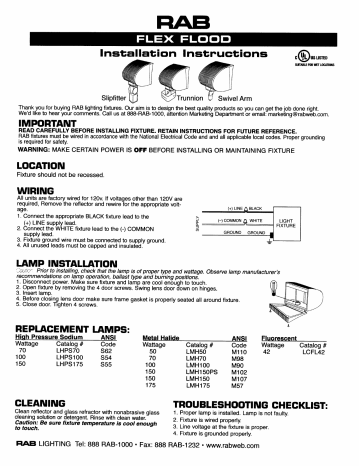 RAB Lighting FX150XW/480 Floodlight Installation instructions | Manualzz