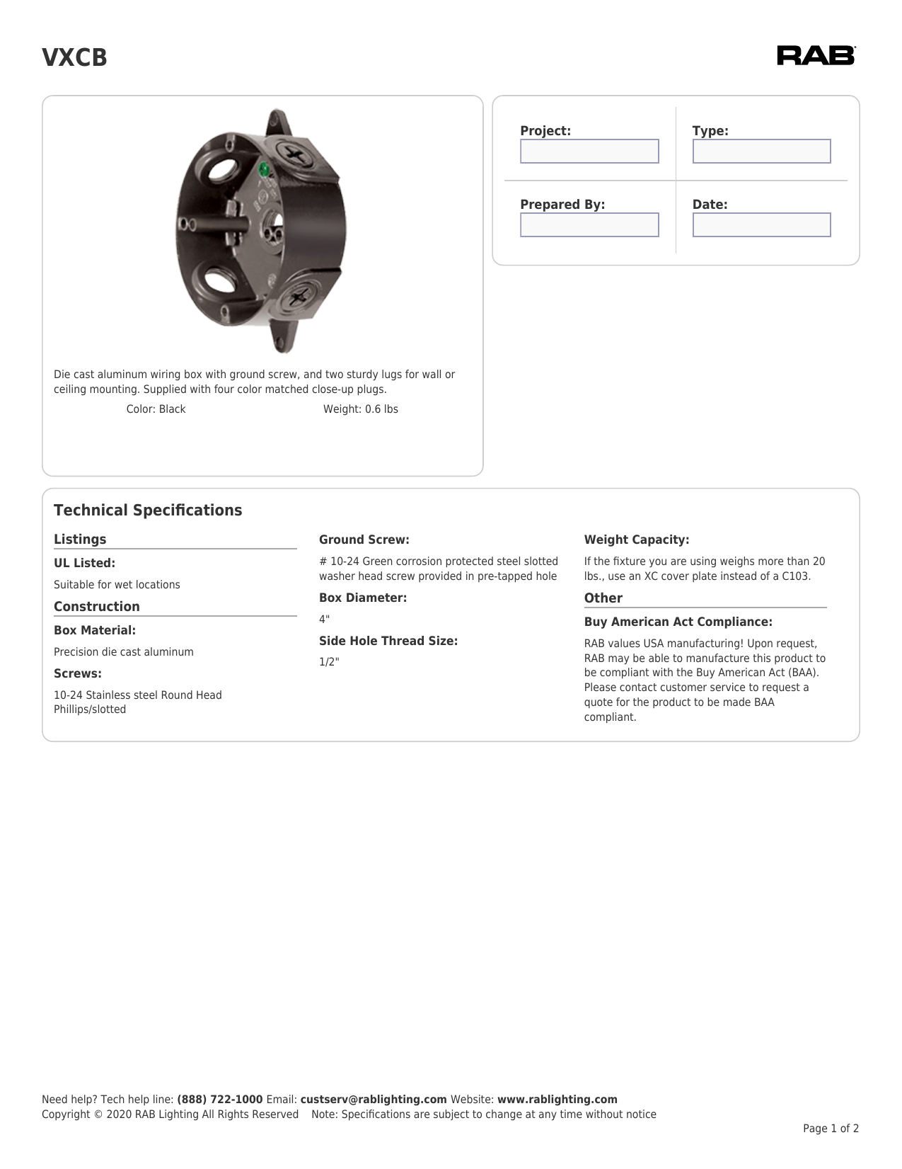 RAB Lighting VXCB Specification | Manualzz