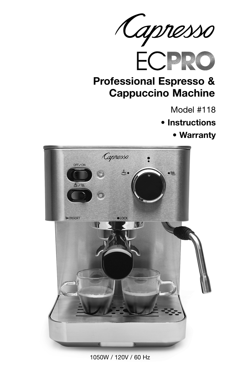 Capresso 118 ECPRO Espresso Machine Instruction Manual | Manualzz