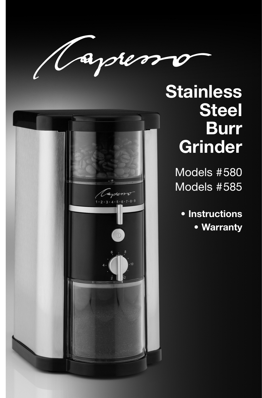 Capresso 585 580 Stainless Steel Burr Grinder Stainless Steel Burr 585 580 Instruction Manual Manualzz