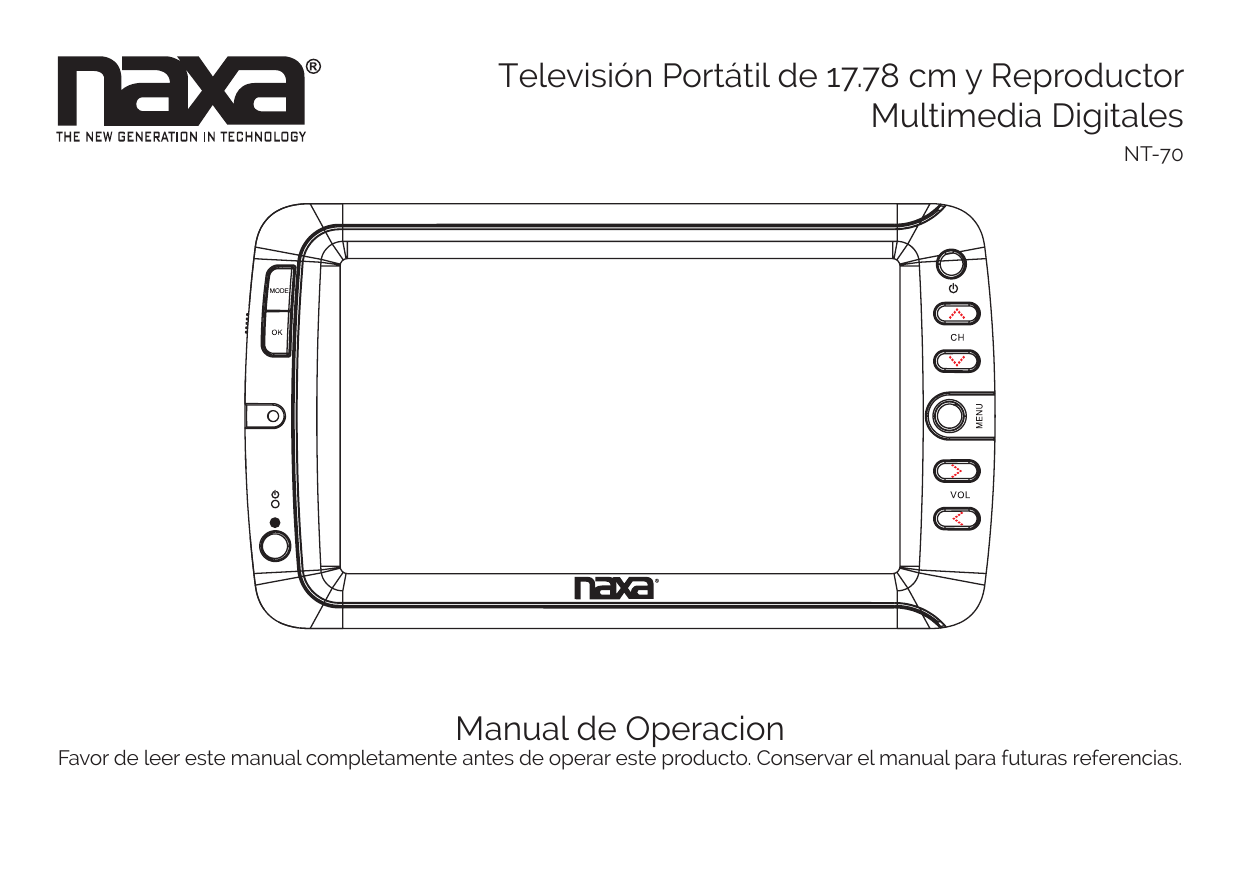 Naxa NT70 7″ Portable TV & Digital Multimedia Player El manual del