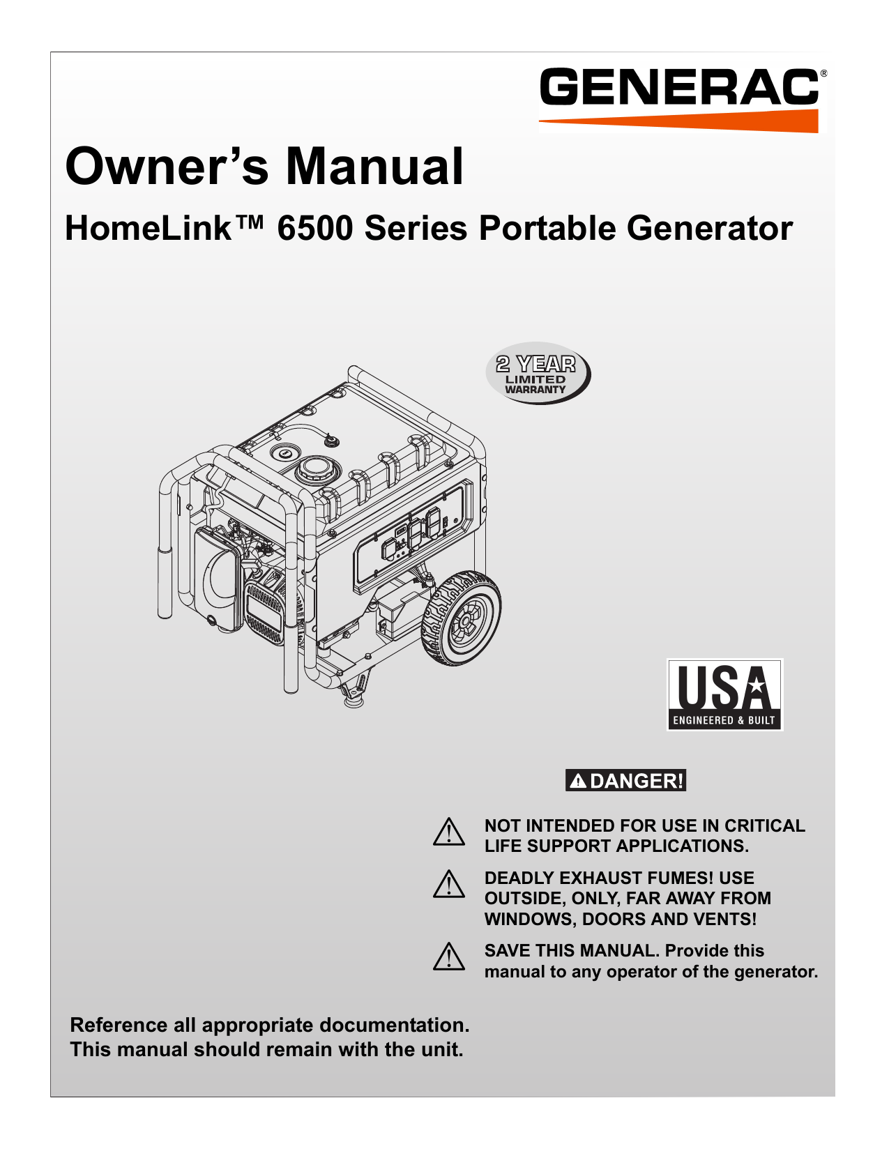 Generac 6500E 0068651 Portable Generator Manual | Manualzz