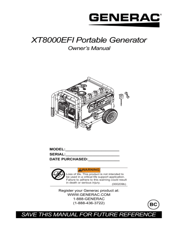 Generac Xt8000efi G0071620 Manual 