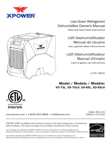 Xpower LGR DEHUMIDIFIERS Product Manual | Manualzz