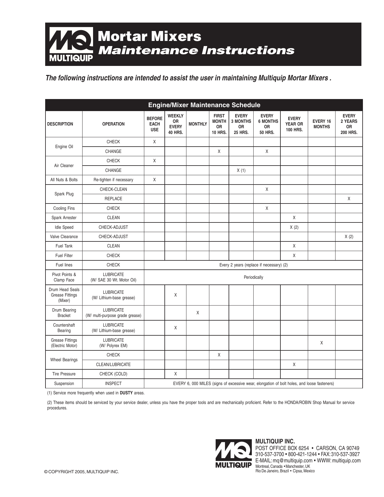MQ Multiquip MixerMortar Mixer Instructions Manualzz