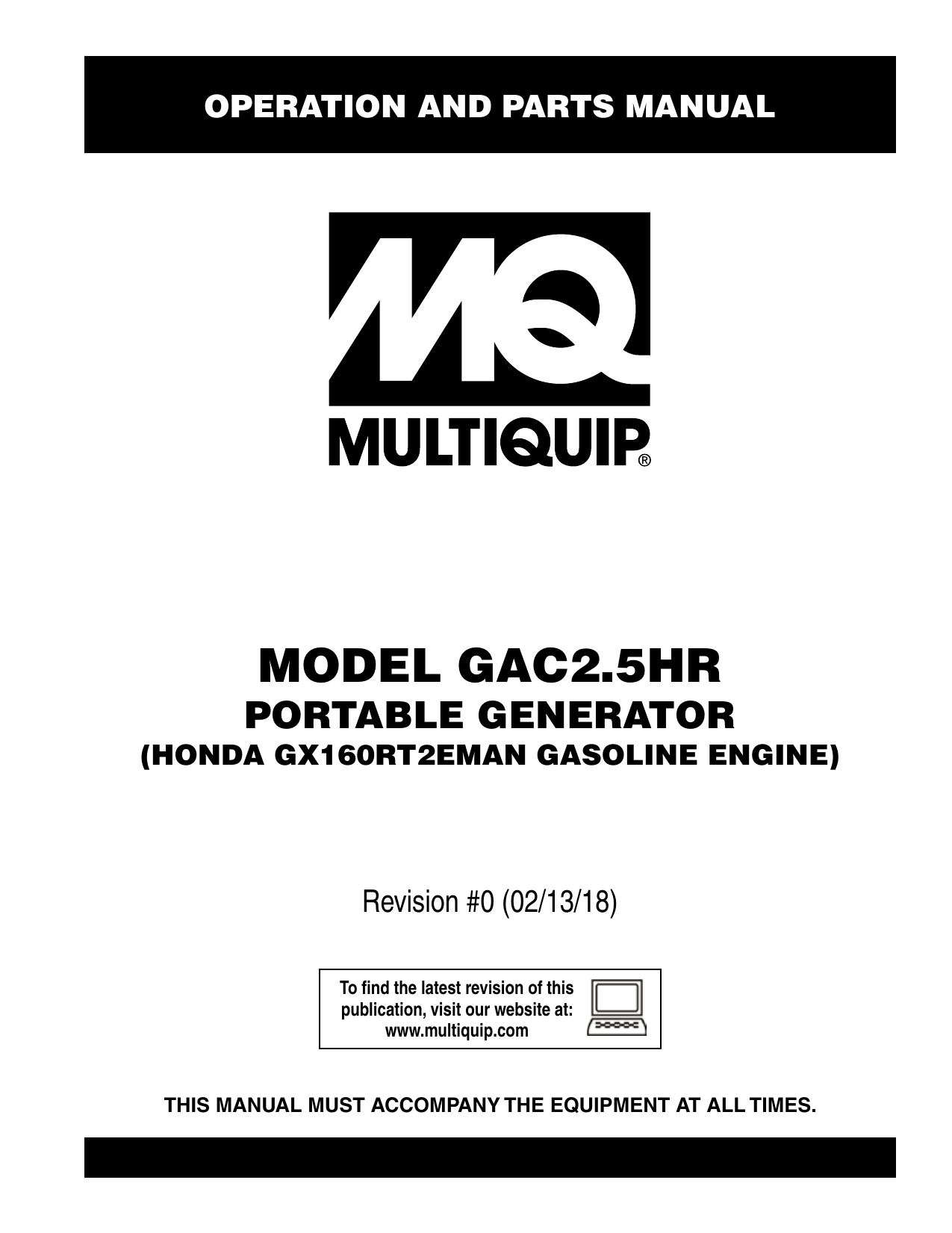 MQ Multiquip GAC25HR Canadian Portable Generator Operation Manual