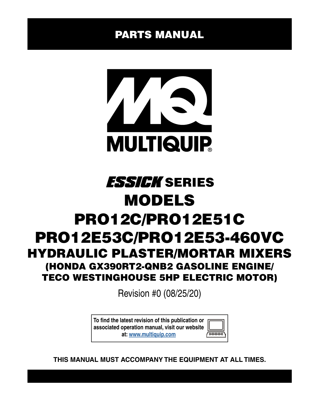 MQ Multiquip PRO12CPRO12E51CPRO12E53C Stationary Mixer Parts Manual