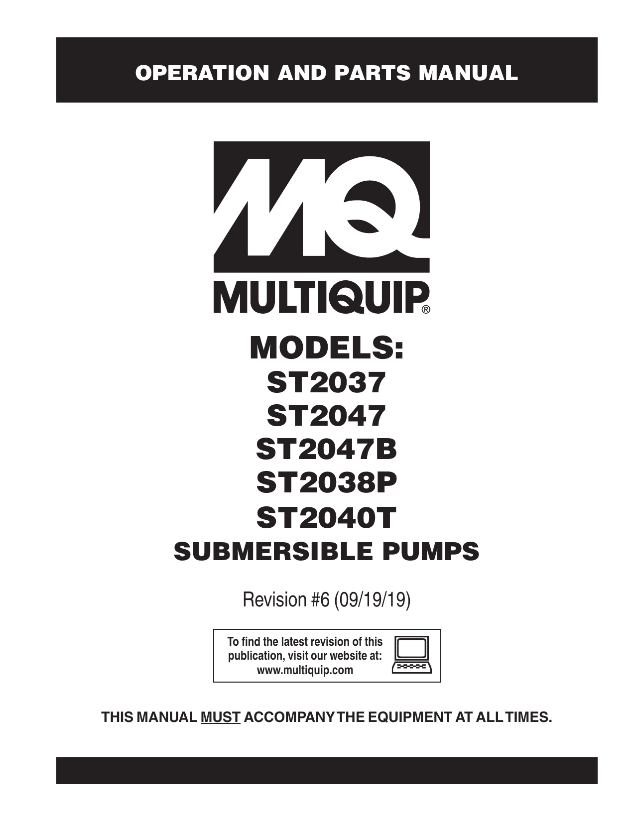 MQ Multiquip ST20374747B38P40T Submersible Pumps Trash Operation