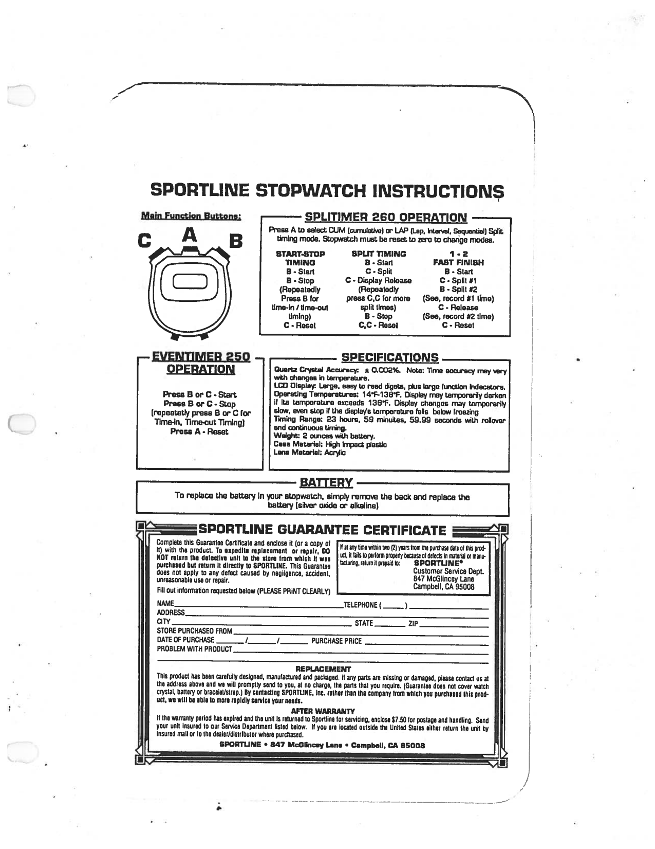 sportline stopwatch battery replacement