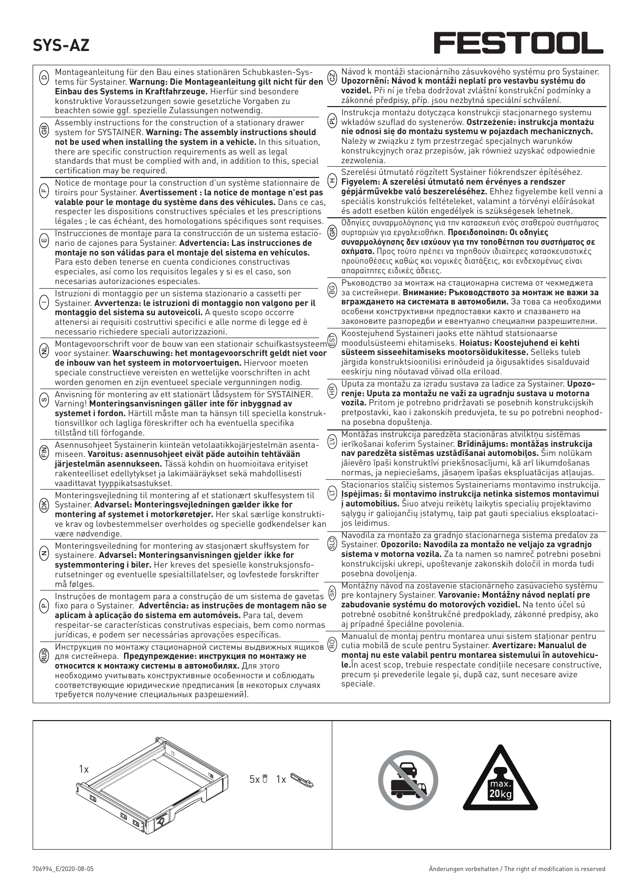 Festool SYSAZSet, SYSAZ Operating instructions Manualzz