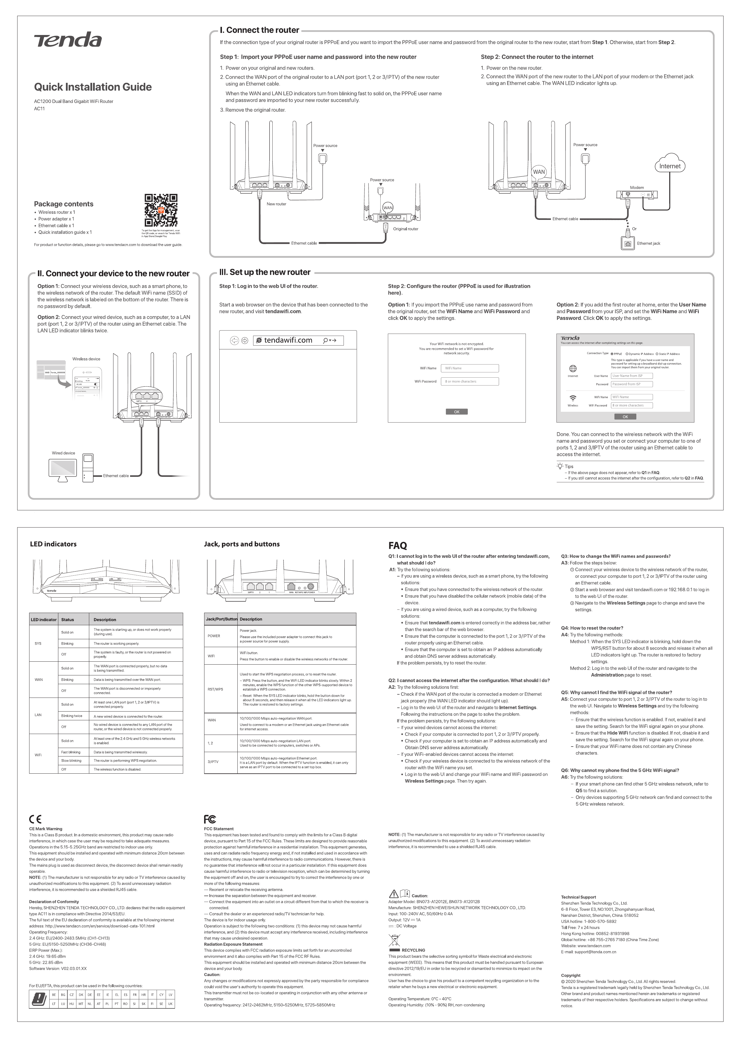 Tenda AC11 AC1200 Dual Band Gigabit WiFi Router Installation Guide ...