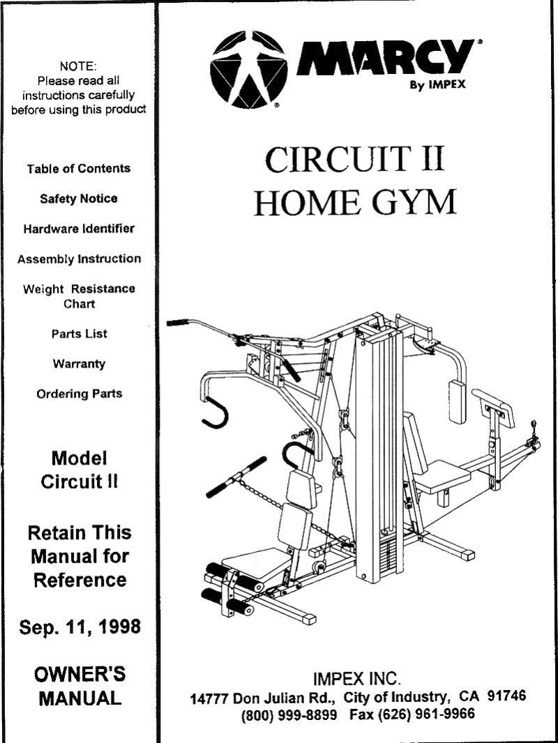 Marcy Circuit II Owner Manual Manualzz