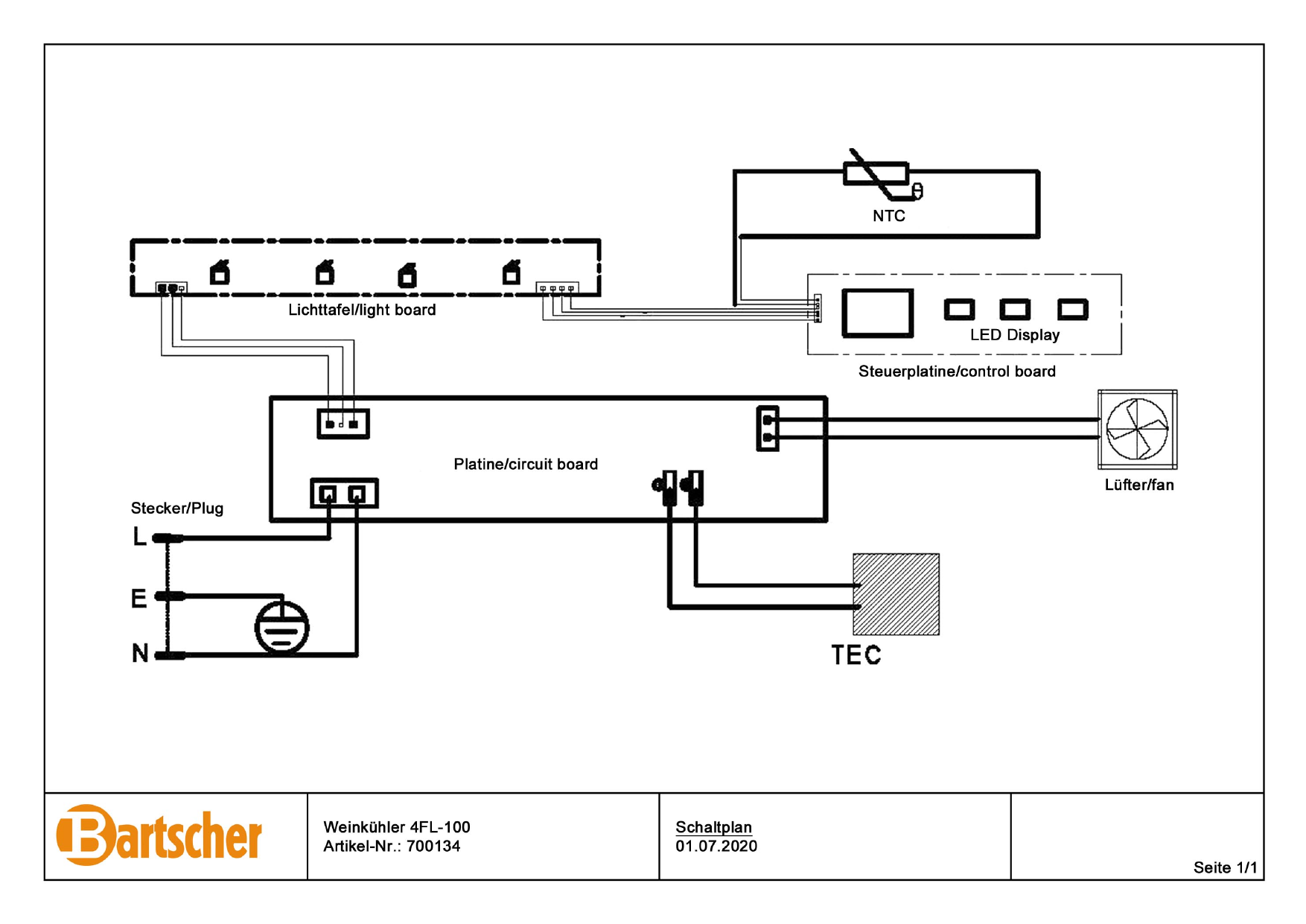 Bartscher 700134 Wine cooler 4FL100 Wiring Diagram Manualzz