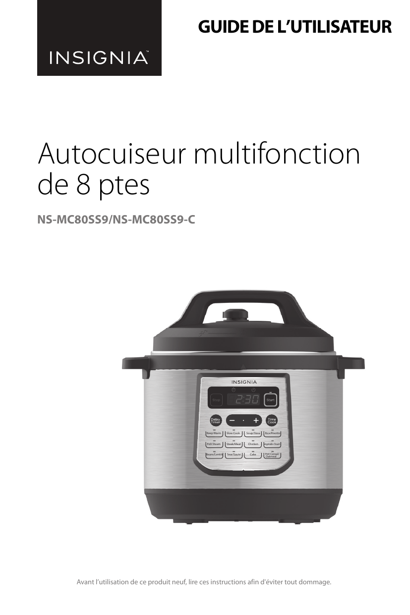 Insignia NSMC80SS9 8qt Digital Multi Cooker Mode d'emploi Manualzz