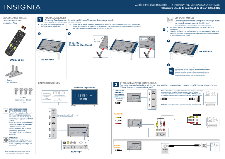 Insignia NS-39D310NA17, NS-50D510NA17 Quick setup guide | Manualzz