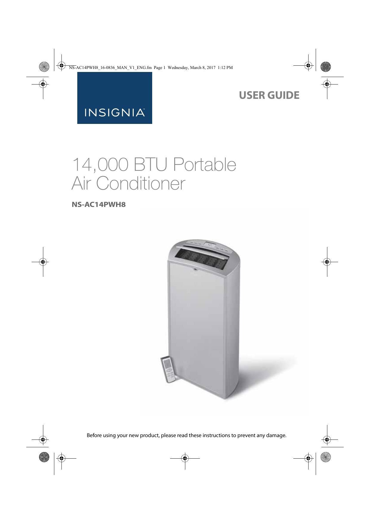 Insignia NSAC14PWH8 500 Sq. Ft Portable Air Conditioner User Guide