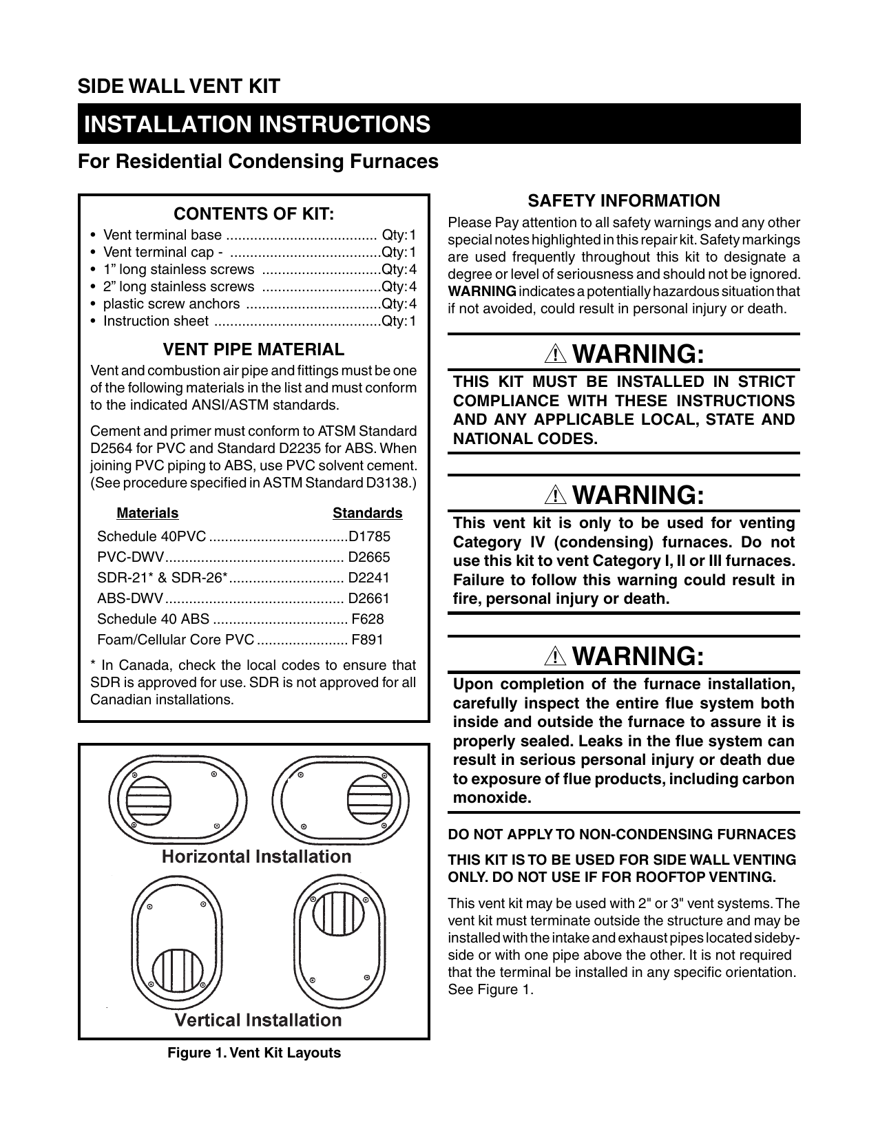 Tappan Side Wall Vent Kit for Residential Condensing Furnaces
