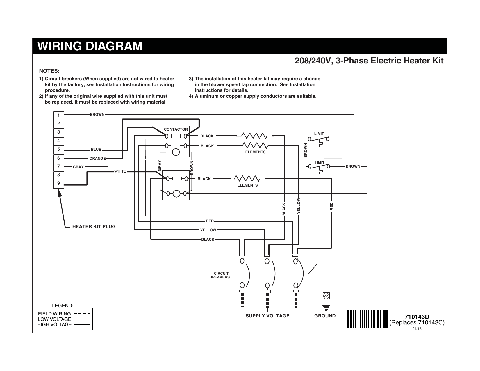 Unbranded H4hk 8 240v 3 Phase Electric Heater Kit A Or B Series Wiring Diagram Manualzz