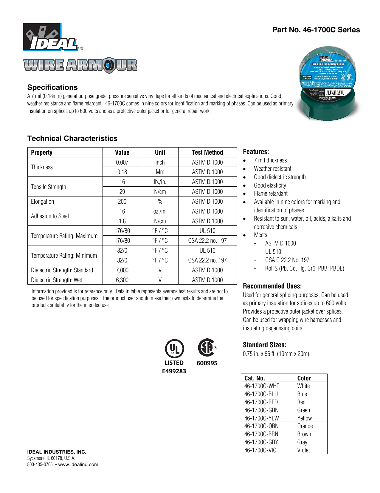 Ideal General Purpose Electrical Vinyl Tape Specification Manualzz