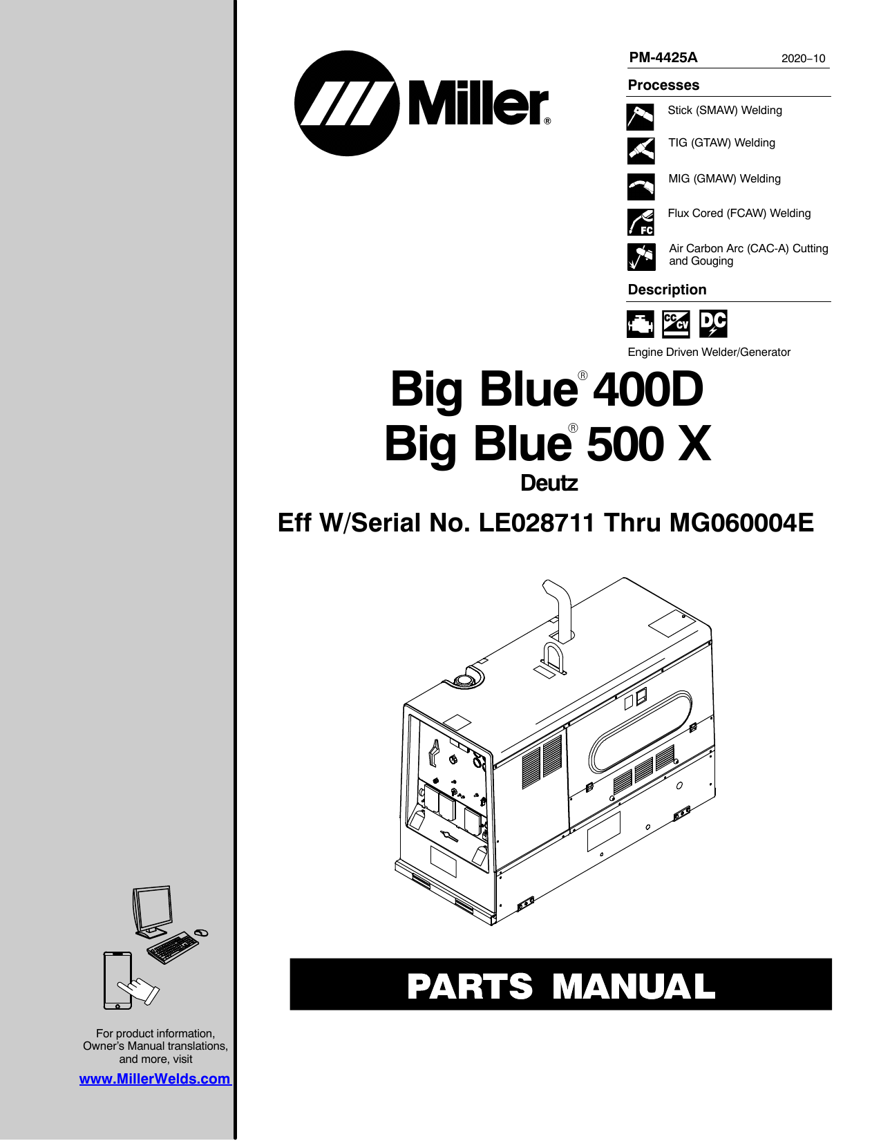 Miller LF200538, MG220008E, LE028734, ME520019E, MF320049E, MD440024E