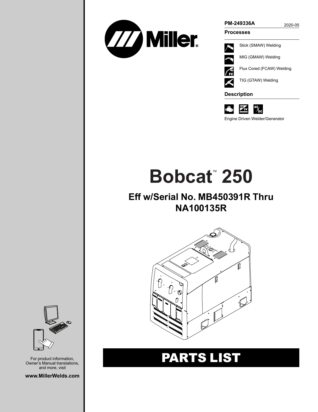 thumbnail image 2 of Miller 228122 Label Kit For Bobcat 250 Welder – OEM Replacement 2 of 6